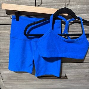 Beyond Yoga Royal Cobalt Blue Sports Bra and Shorts Set